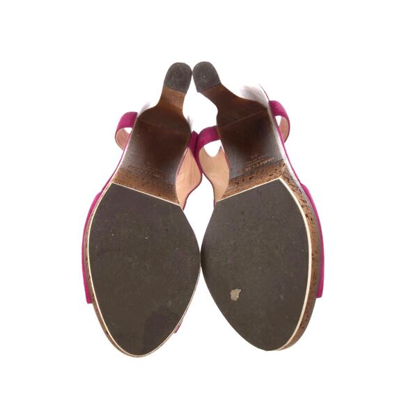 Jimmy Choo 8 Hot Pink Nixon Suede Platform Heels Peep Toe Luxury Sandals Purple - Picture 4 of 4